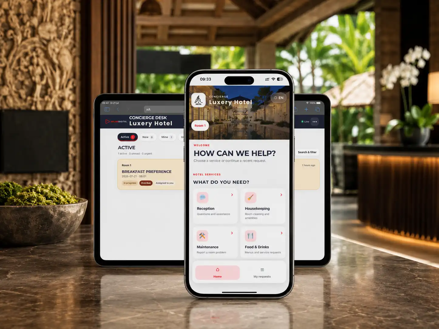 WelcomeTV Concierge guest and desk interface