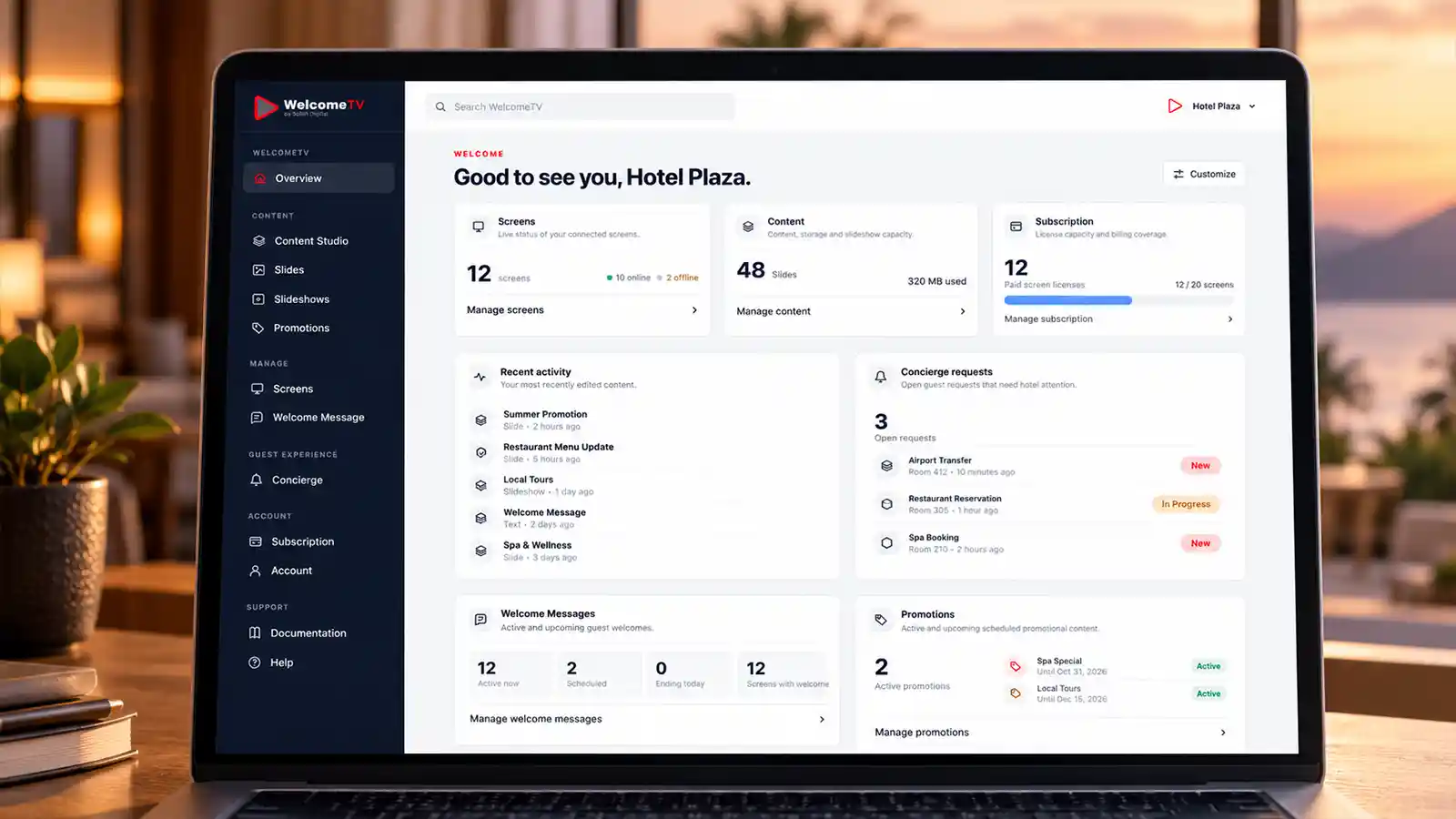 WelcomeTV remote management dashboard example